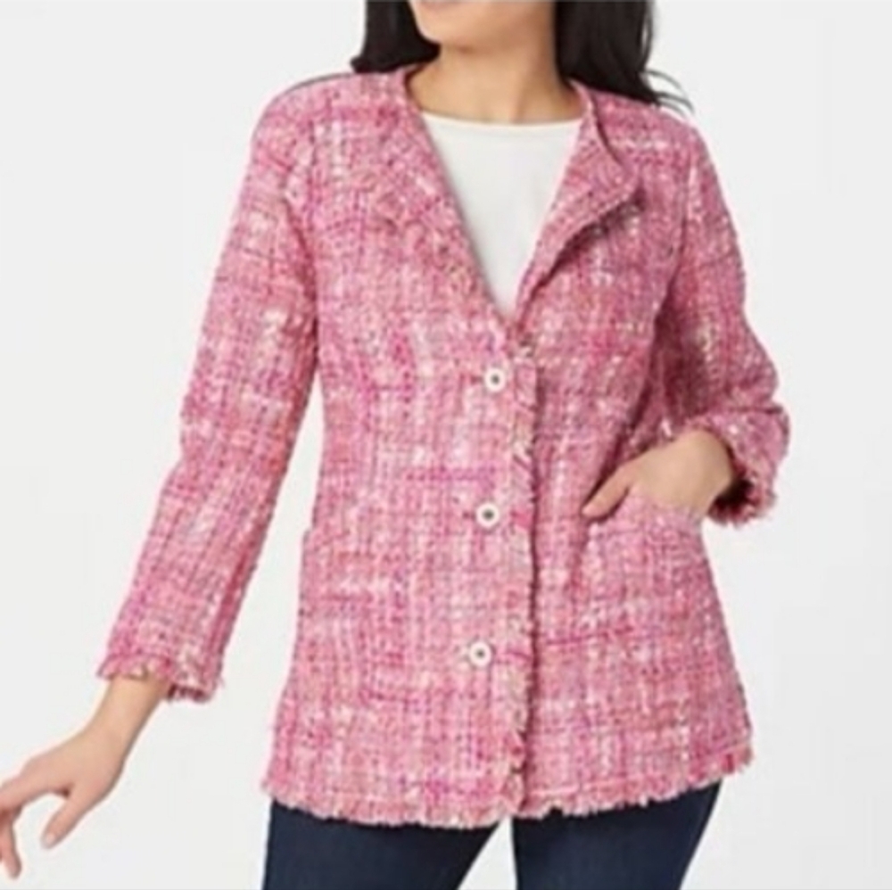 Dennis Basso Pink Tweed Coat Pit To Pit 21" Length 28".New No Tag.